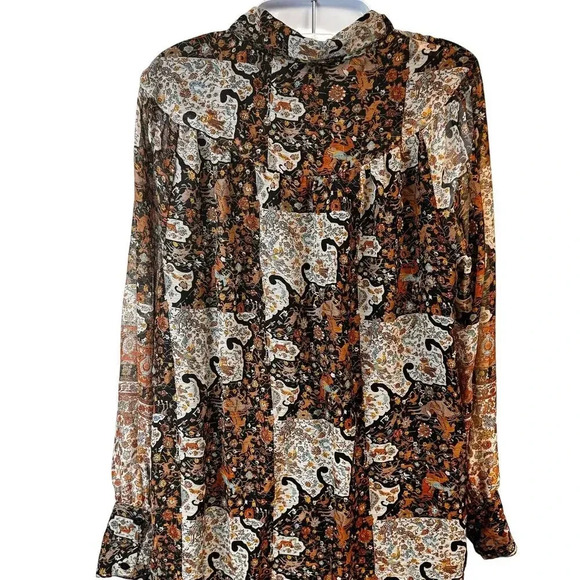 .OBJECT Objarya Fall Print Long Sleeve Button-Up Shirt Dress Women's M EUR 40 - Picture 6 of 10